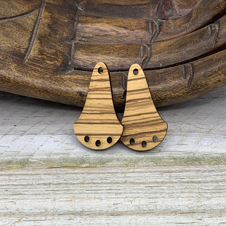 zebra wood SS308 Small Bell shaped danglers laser cut in unfinished solid Zebrawood hardwood engraved charms 1 x 1.5