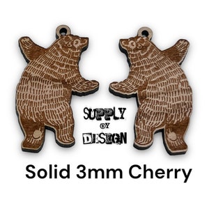 SS145E Howling wolf trees engraved charms in unfinished solid sustainable USA hardwood 1 x 1.45 x 3mm thick image 5