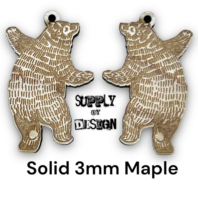 SS145E Howling wolf trees engraved charms in unfinished solid sustainable USA hardwood 1 x 1.45 x 3mm thick image 6