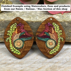 DIY Wood Charms Kit 2, Pick 4 Charm Styles, Get 2 Pair of Each, Brush