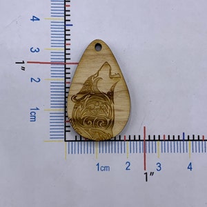 SS145E Howling wolf trees engraved charms in unfinished solid sustainable USA hardwood 1 x 1.45 x 3mm thick image 4