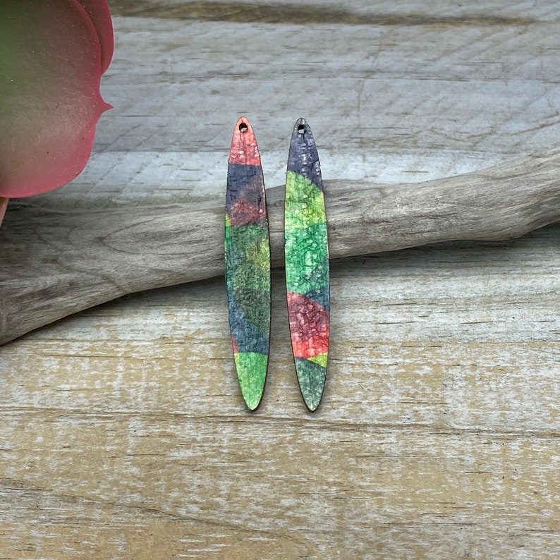 DS-Vintage Style OOAK #2264 Pair of Printed Wood wood charms w stained back 2.25 x 38 18 thick