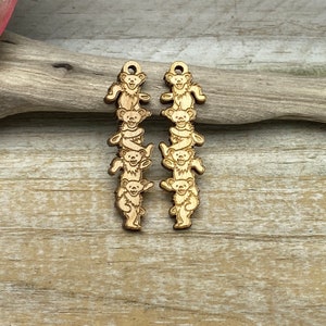 SS269 Stack of Dancing bears deadhead style charms engraved in unfinished solid hardwood .5" x 1.75"