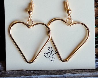 Gold HEART Earrings fish hook dangle style