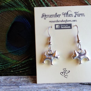 Silver Dog TERRIER Earrings fish hook dangle style