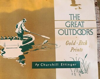 Grabados vintage "The Great Outdoors" en oro de Churchill Ettinger - juego de cuatro