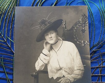 Vintage  3.5" x 5.25" Photo -  photograph Beautiful hat