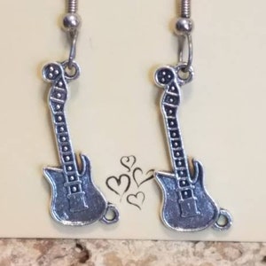 Silver vintage style Guitar Earrings fish hook dangle style