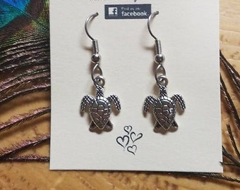Silver vintage style Sea Turtle Earrings fish hook dangle style
