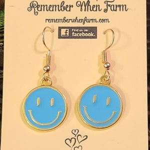 Smiley Face Earrings fish hook dangle style  - blue