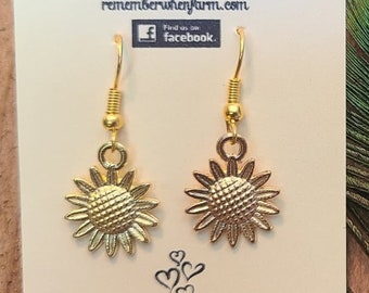 Pendientes de girasol de oro - colgante de anzuelo de pescado