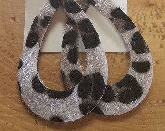 Faux Leather FUR leopard Print Teardrop Earrings