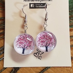 PINK Tree of Life resin dangle Earrings - fish hook style
