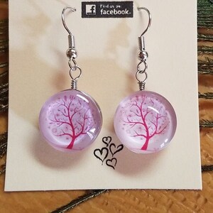 PINK Tree of Life resin dangle Earrings - fish hook style