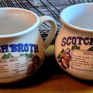 Set of 2 Vintage Scotch broth soup recipe mugs