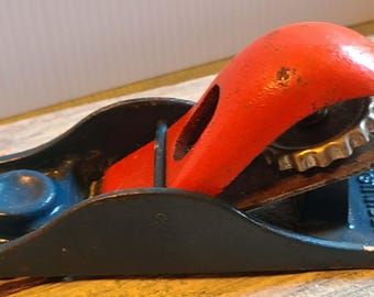 Antique Vintage Wood  Plane Planer - red & blue
