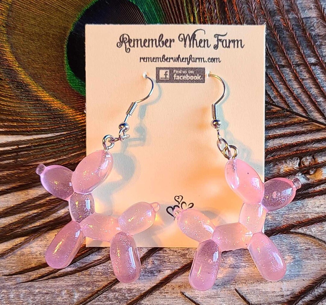 Pink Balloon Animal Earrings Dangle Dog - Etsy
