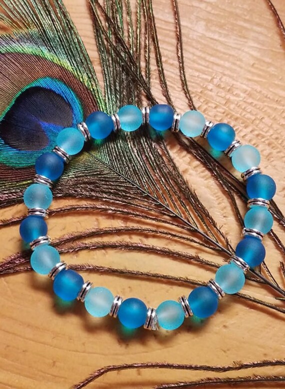 Ocean Wave Glass Bead Bracelet - Surfer Beach Ocean Jewelry - Handmade Beaded Bracelets for Women - Fiona - BR2824E
