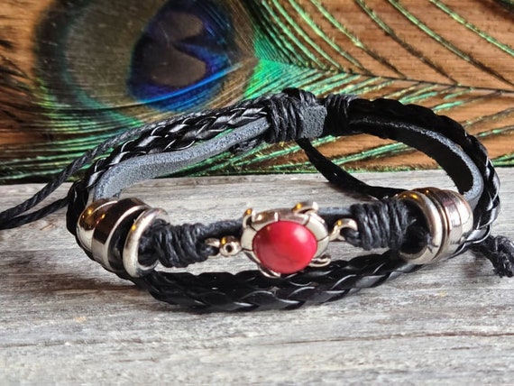 Metal Leather With Red Stone Bracelet/anklet Adjustable