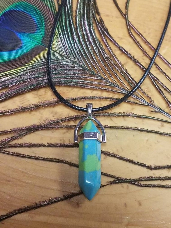 Crystal Blue Green Pendant Stone Boho Necklace 18
