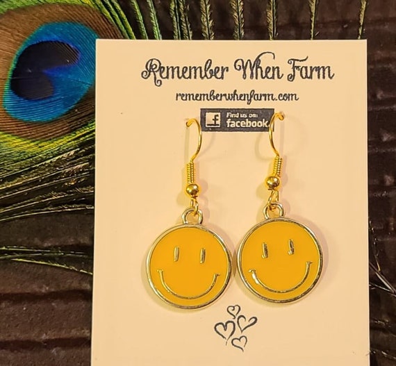 Smiley Face Earrings Fish Hook Dangle Style Yellow