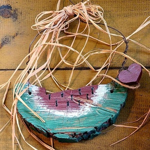 Vintage Hand Painted Watermelon Wall Hanging Decor - approx 8&quot;x11&quot;