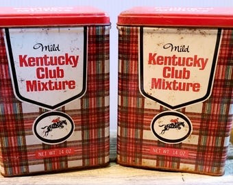 Vintage Antique Set of 2 Kentucky Club Mixture Tobacco Tins - tartan plaid
