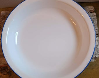 Vintage Antique Corelle Pie Plate - white with blue trim