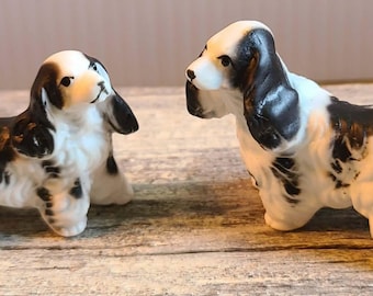 Vintage Tiny Ceramic Set of 2 Dogs Spaniels mini miniature
