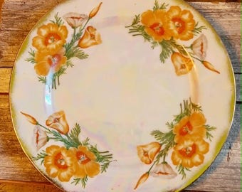 Antique Vintage August Poppy China Plate 8" Lusterware