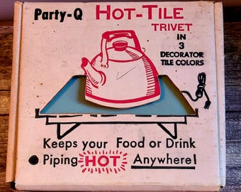 Vintage Party-Q Hot Tile Trivet - Electric Warming Tray NIB blue