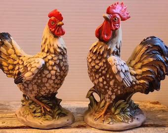 Vintage Chicken Hen & Rooster set - Homco 1446