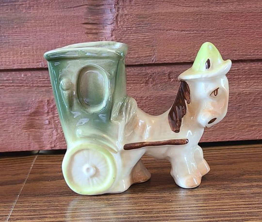 Vintage Ceramic Planter Donkey Pulling Cart Etsy