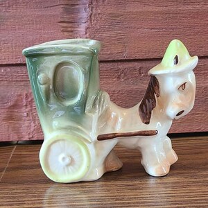 Vintage ceramic planter- donkey pulling cart