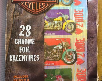 Vintage Harley Davidson Chrome Foil Valentine Cards