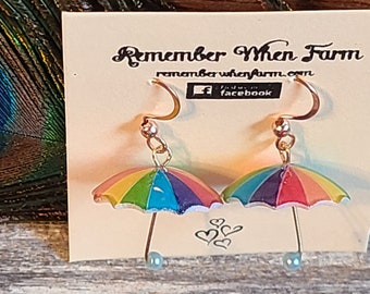 Rainbow Umbrella Earrings fish hook dangle style