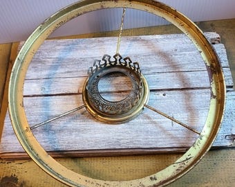 Vintage antique Kerosene Oil Lamp Metal Shade Ring Holder 10"