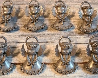 Vintage Antique Set of 8 Pewter Angel Pins