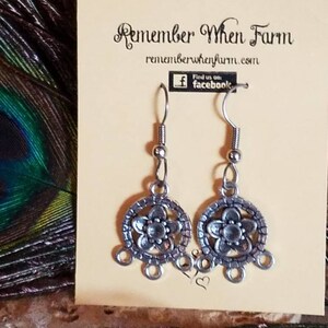 Silver Flower  Daisy Earrings fish hook dangle style