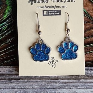 AQUA Sparkly Paw Print Earrings fish hook dangle style