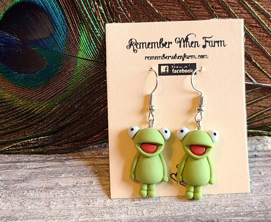 Green Frog Earrings Fish Hook Dangle Style Etsy