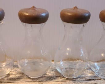 Vintage Antique Set of 4 Mushroom Narrow Neck Glass Spice Jars Shakers
