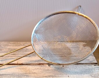 Antique Vintage  Steel Mesh Basket Strainer with Metal Handle