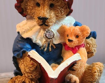 Vintage Teddy Bear Christmas Ornament - Reading book to baby bear