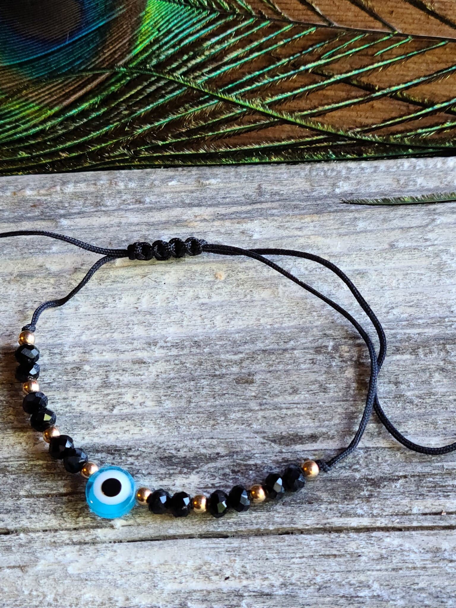 BLACK String Evil Eye Bracelet anklet adjustable Etsy