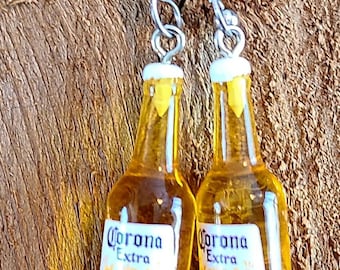 Beer Bottle Earrings fish hook dangle style silver