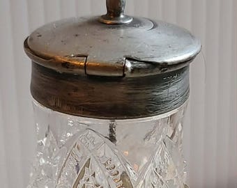 Vintage Antique Cut Glass Crystal Condiment Jar with Unique Llama Spoon - Silver Plated