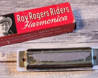 Vintage Antique Toy Roy Rogers Riders Harmonica with Box