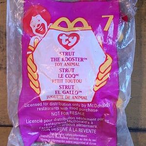 Vintage Strut the Rooster McDonalds Happy Meal toy Ty Beanie Baby NIB new in bag
