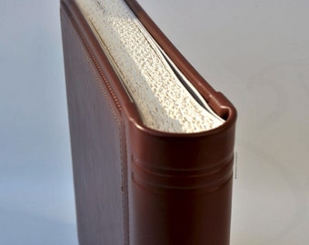 Personalizable Large Leather Photo Album 13,7" x 13,7" - Square Brown Formal Wedding Scrapbook 35 x 35 cm